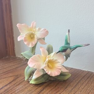 Floral Hummingbird Figurine - Pastel Accents